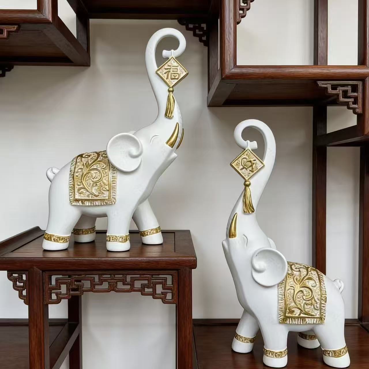 Resin Art Wedding Gift - 한 쌍의 중국 스타일 행운의 코끼리